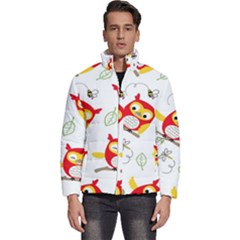 Seamless-pattern-vector-owl-cartoon-with-bugs Men s Puffer Bubble Jacket Coat by Salman4z