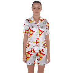 Seamless-pattern-vector-owl-cartoon-with-bugs Satin Short Sleeve Pajamas Set by Salman4z