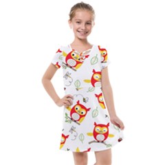 Seamless-pattern-vector-owl-cartoon-with-bugs Kids  Cross Web Dress