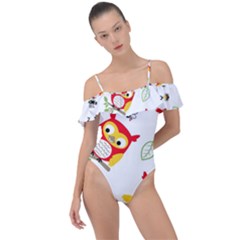 Seamless-pattern-vector-owl-cartoon-with-bugs Frill Detail One Piece Swimsuit by Salman4z