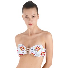 Seamless-pattern-vector-owl-cartoon-with-bugs Twist Bandeau Bikini Top by Salman4z