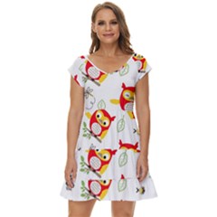 Seamless-pattern-vector-owl-cartoon-with-bugs Short Sleeve Tiered Mini Dress by Salman4z