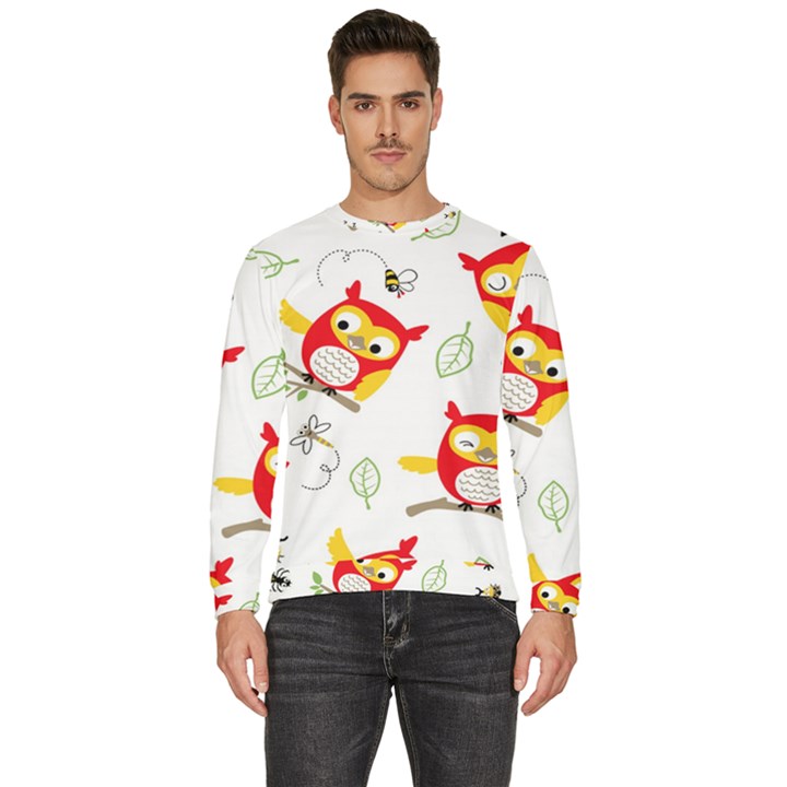 Seamless-pattern-vector-owl-cartoon-with-bugs Men s Fleece Sweatshirt