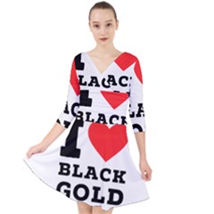 I Love Black Gold Quarter Sleeve Front Wrap Dress by ilovewhateva