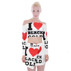 I Love Black Gold Off Shoulder Top With Mini Skirt Set by ilovewhateva