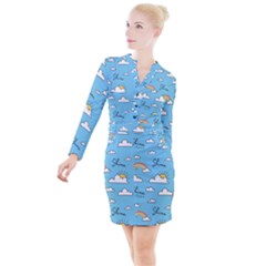 Sky-pattern Button Long Sleeve Dress by Salman4z