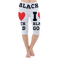 I Love Black Gold Lightweight Velour Cropped Yoga Leggings by ilovewhateva