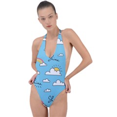 Sky-pattern Backless Halter One Piece Swimsuit by Salman4z