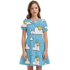 Sky-pattern Kids  Puff Sleeved Dress by Salman4z