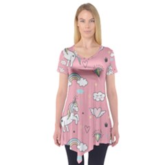 Cute-unicorn-seamless-pattern Short Sleeve Tunic  by Salman4z