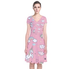 Cute-unicorn-seamless-pattern Short Sleeve Front Wrap Dress by Salman4z