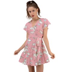 Cute-unicorn-seamless-pattern Flutter Sleeve Wrap Dress by Salman4z