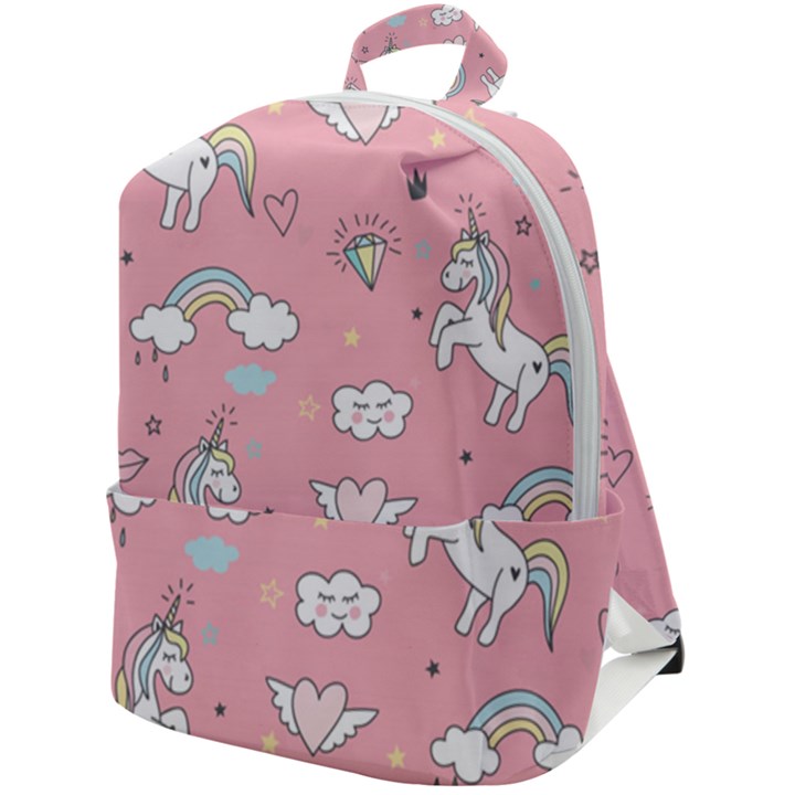 Cute-unicorn-seamless-pattern Zip Up Backpack