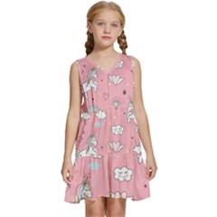 Cute-unicorn-seamless-pattern Kids  Sleeveless Tiered Mini Dress by Salman4z