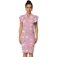 Cute-unicorn-seamless-pattern Vintage Frill Sleeve V-neck Bodycon Dress by Salman4z