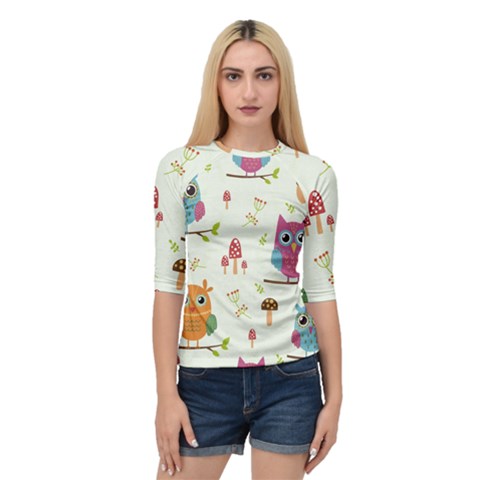 Forest-seamless-pattern-with-cute-owls Quarter Sleeve Raglan Tee by Salman4z