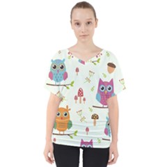 Forest-seamless-pattern-with-cute-owls V-neck Dolman Drape Top by Salman4z