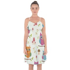 Forest-seamless-pattern-with-cute-owls Ruffle Detail Chiffon Dress by Salman4z