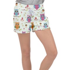 Forest-seamless-pattern-with-cute-owls Women s Velour Lounge Shorts by Salman4z