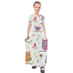 Forest-seamless-pattern-with-cute-owls Kids  Short Sleeve Maxi Dress by Salman4z