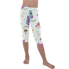 Forest-seamless-pattern-with-cute-owls Kids  Lightweight Velour Capri Leggings  by Salman4z