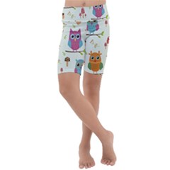 Forest-seamless-pattern-with-cute-owls Kids  Lightweight Velour Cropped Yoga Leggings by Salman4z