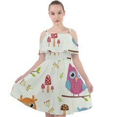 Forest-seamless-pattern-with-cute-owls Cut Out Shoulders Chiffon Dress by Salman4z