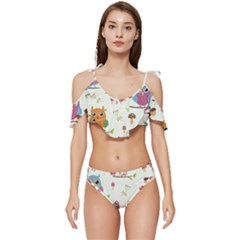 Forest-seamless-pattern-with-cute-owls Ruffle Edge Tie Up Bikini Set	 by Salman4z