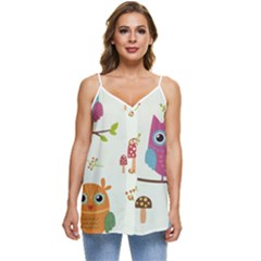 Forest-seamless-pattern-with-cute-owls Casual Spaghetti Strap Chiffon Top by Salman4z