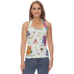 Forest-seamless-pattern-with-cute-owls Basic Halter Top by Salman4z