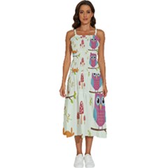 Forest-seamless-pattern-with-cute-owls Sleeveless Shoulder Straps Boho Dress by Salman4z