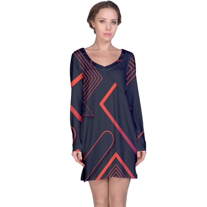 Gradient-geometric-shapes-dark-background-design Long Sleeve Nightdress