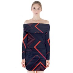 Gradient-geometric-shapes-dark-background-design Long Sleeve Off Shoulder Dress by Salman4z