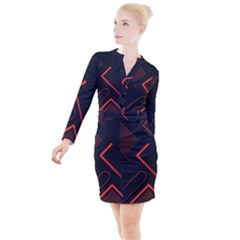 Gradient-geometric-shapes-dark-background-design Button Long Sleeve Dress by Salman4z