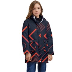 Gradient-geometric-shapes-dark-background-design Kids  Hooded Longline Puffer Jacket by Salman4z