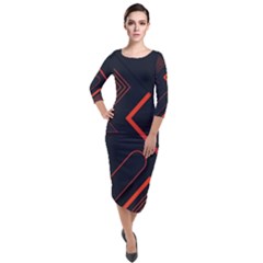 Gradient-geometric-shapes-dark-background-design Quarter Sleeve Midi Velour Bodycon Dress by Salman4z