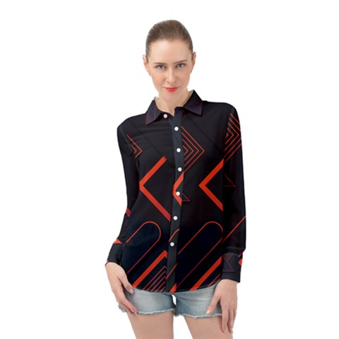 Gradient-geometric-shapes-dark-background-design Long Sleeve Chiffon Shirt by Salman4z