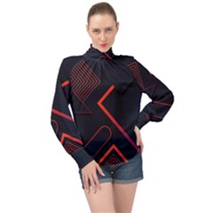 Gradient-geometric-shapes-dark-background-design High Neck Long Sleeve Chiffon Top by Salman4z