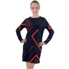 Gradient-geometric-shapes-dark-background-design Long Sleeve Hoodie Dress by Salman4z