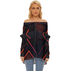 Gradient-geometric-shapes-dark-background-design Off Shoulder Chiffon Pocket Shirt by Salman4z