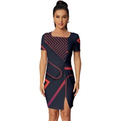 Gradient-geometric-shapes-dark-background-design Fitted Knot Split End Bodycon Dress by Salman4z