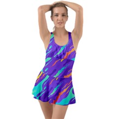 Multicolored-abstract-background Ruffle Top Dress Swimsuit by Salman4z