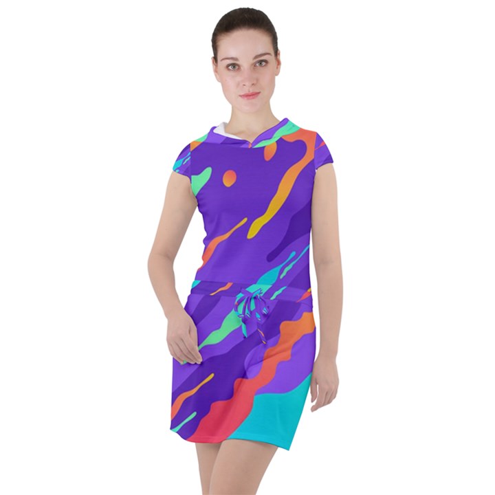 Multicolored-abstract-background Drawstring Hooded Dress