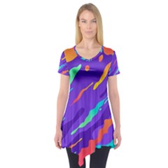 Multicolored-abstract-background Short Sleeve Tunic  by Salman4z