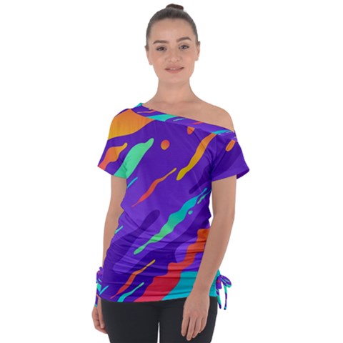 Multicolored-abstract-background Off Shoulder Tie-up Tee by Salman4z