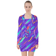 Multicolored-abstract-background V-neck Bodycon Long Sleeve Dress by Salman4z