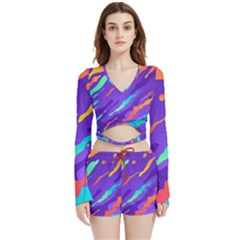 Multicolored-abstract-background Velvet Wrap Crop Top And Shorts Set by Salman4z