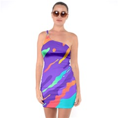 Multicolored-abstract-background One Shoulder Ring Trim Bodycon Dress by Salman4z