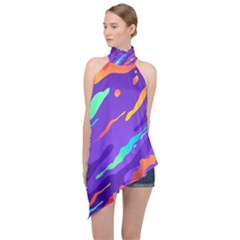 Multicolored-abstract-background Halter Asymmetric Satin Top by Salman4z