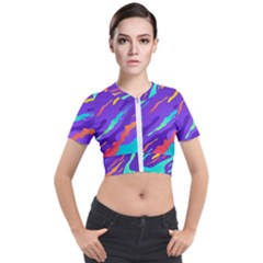 Multicolored-abstract-background Short Sleeve Cropped Jacket by Salman4z